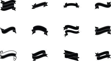 Black and White Ribbon Banners Design Elements Collection