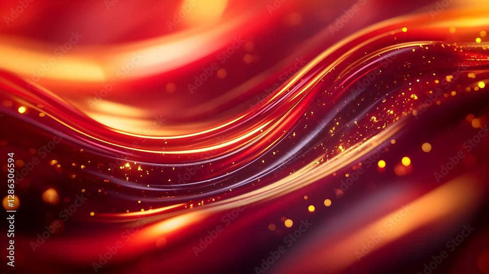 Poster vibrant abstract background with flowing waves of red and orange, illuminated by soft glimmers of li