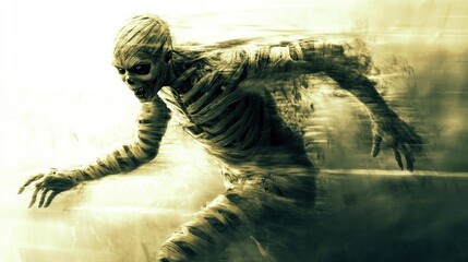 Zombies run towards the side of the screen blurring dynamic poses. Detailed hands have long fingers and sharp claws, and the high-speed motion blur effect creates a creepy feel