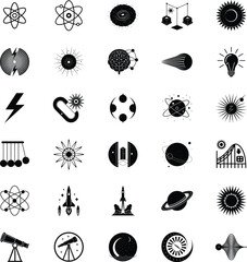 Science Icons Physics, Astronomy, Energy, and Innovation Symbols