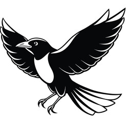 A black bird in flight featuring wings, a symbol of peace. A tribal art of nature vector silhouette illustration. 