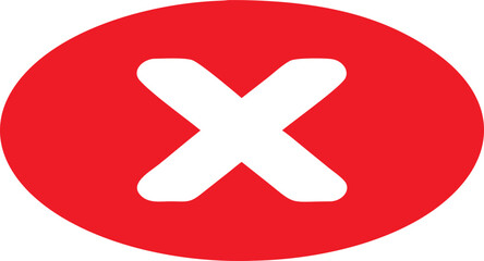 Obraz premium A white cross icon in a glossy red oval background suitable for web button symbol, no or cancel, delete often marked with an x or a negative sign