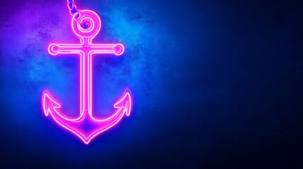 Neon Anchor Glow: Nautical Marine Rope Design - Glowing neon anchor, marine rope, nautical theme, vibrant colors, hope and stability concept