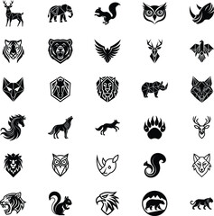 Wild Animal Icons Black and White Wildlife Logo Designs