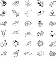 Ocean Life Sea Creatures, Fish, and Underwater Plants Illustrations
