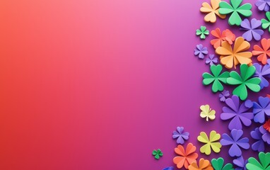 Minimalistic background with rainbow elements Saint Patricks Day on gradient red-violet