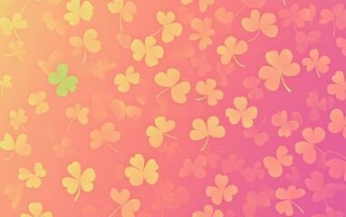 Minimalistic background with shamrock pattern Saint Patricks Day on gradient pink-orange