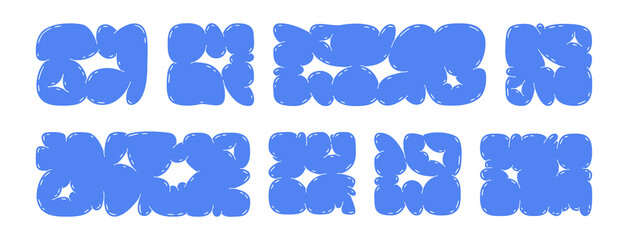 Funky clouds organic figures. Abstract puffy bubble shapes, contemporary doodle shapes flat vector illustration set. Cartoon 90s style elements