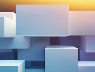 Obraz premium Abstract Blue Cubes Warm Light Minimalist Design. AI Generated