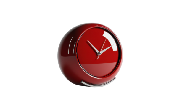Stylish round red clock on a white background showcasing modern design and functionality for home decor