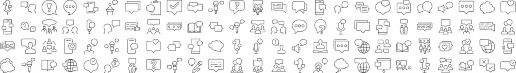 Pack of Talking and Dialogue Related Line Icons. Speech Bubble Outline Signs for Graphic and Web Design, Apps, Adverts, Various Cards