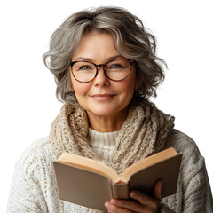 A Woman Hosting a Virtual Book Club on Women's Author Isolated on Transparent Background