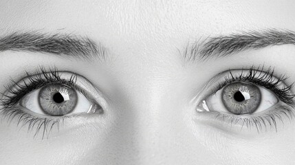 Close-up grayscale woman's eyes, beauty, looking directly.  Possible use Beauty product advertisement