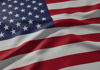 High-detail American flag with dramatic shadows and depth on dark backdrop
