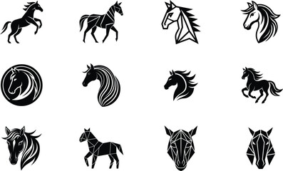 Elegant Black Horse Icons Logos, Designs, and Silhouette Vectors