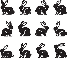 Easter Bunny Silhouette Vector Set