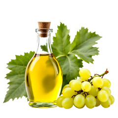 Glass Bottle of Grapeseed Oil with Grapes and Vine Leaves