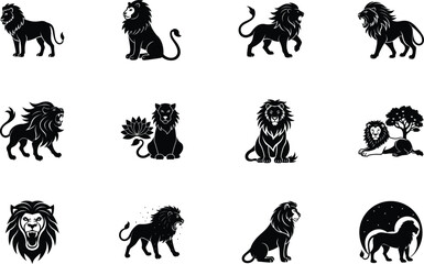 Fototapeta premium Majestic Lion Silhouettes A Collection of Regal Black and White Designs