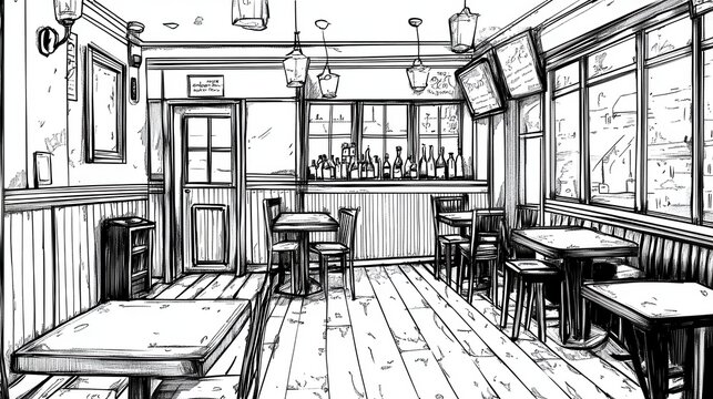 Cozy Interior of a Rustic Bar Featuring Wooden Furniture and Decor