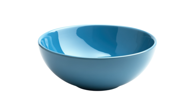 Bright blue ceramic bowl displaying a smooth glossy finish on a clean white background for modern kitchen settings