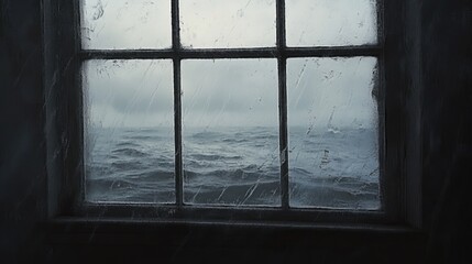 Fototapeta premium Stormy Ocean View From a Windowpane Rain Photography