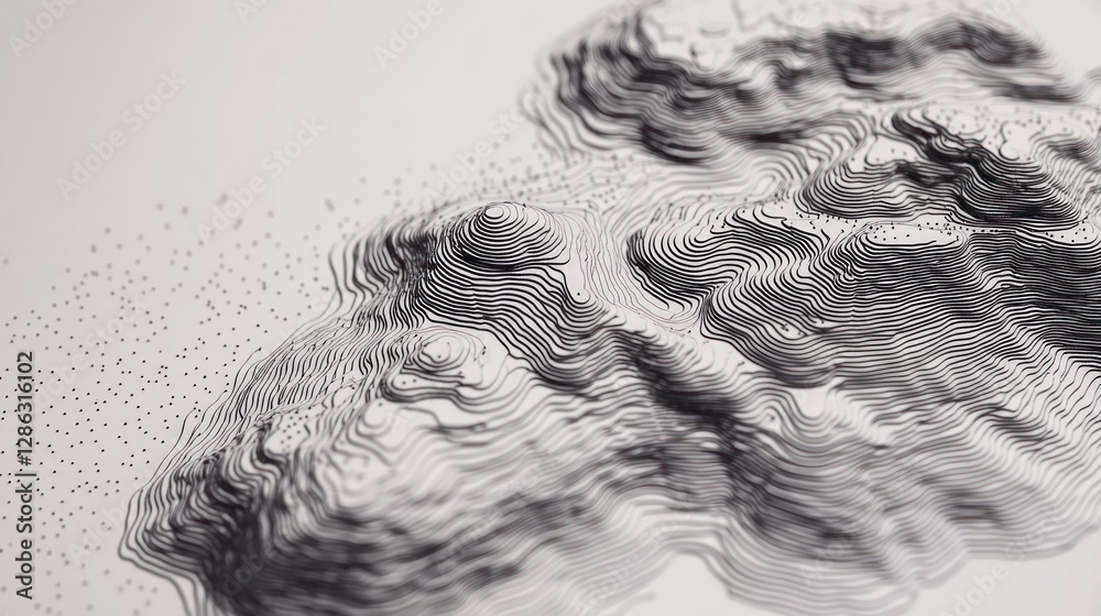 Aufkleber abstract 3d topographic map design, textured surface, white background, data visualization