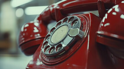A Vintage Red Rotary Telephone Close Up