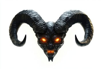 Demonic Creature Head with Large Horns Glowing Eyes