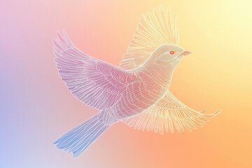 Fototapeta premium Line Art Bird in Flight with Colorful Gradient Background