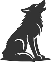 A wolf sitting on its hind legs, head tilted back, howling animal vector silhouette