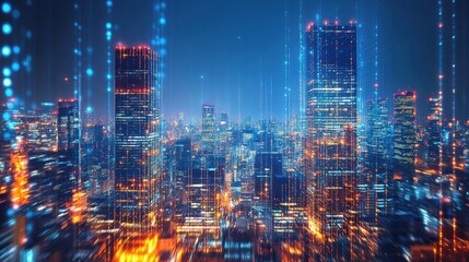 Aerial view of a vibrant city illuminated at night, showcasing a mesmerizing display of lights and urban life.