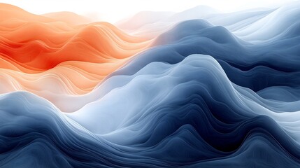 Fototapeta premium Abstract Blue Orange Waves Flowing Softly. AI Generated