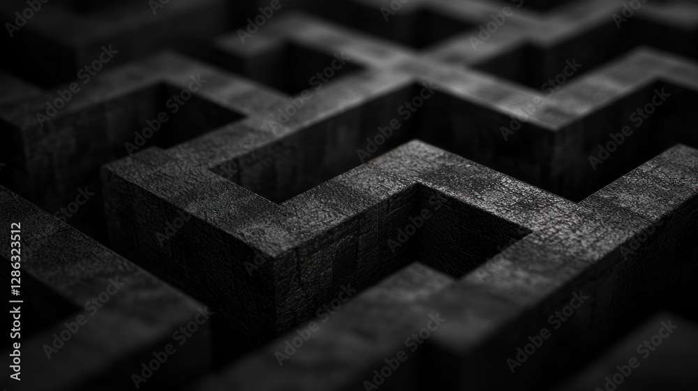 Canvas Prints intricate black maze design showcasing shadows and textures, ideal for backgrounds or abstract art