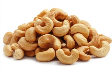 Cashews nuts pile isolated on white background.
