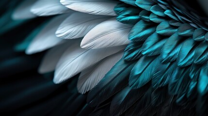 Obraz premium Vibrant close-up of teal and white feathers arranged in a natural pattern, showcasing texture