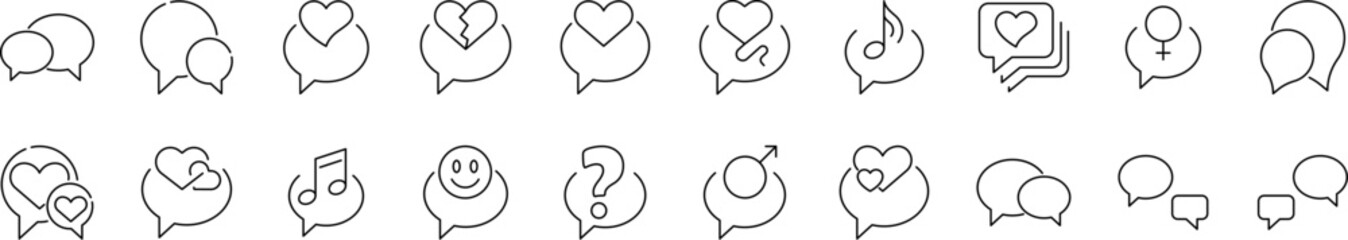 Speech Bubble Line Icon Bundle. Minimalistic Linear Pictogram for Web and Graphic Design, Apps, Banners, Social Network and Cards