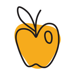 Apple doodle icon hand drawn with thin line and colorful blob isolated on white background. Vector illustration