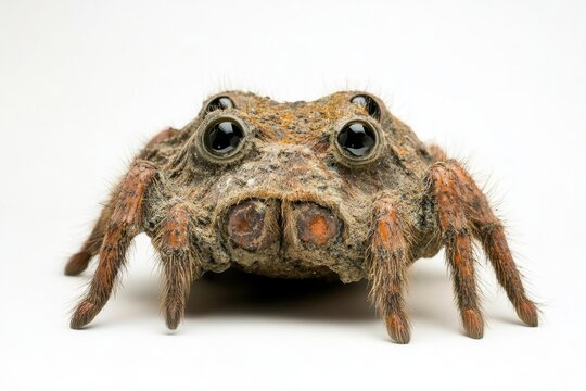 A hairy spider with large eyes stares ahead