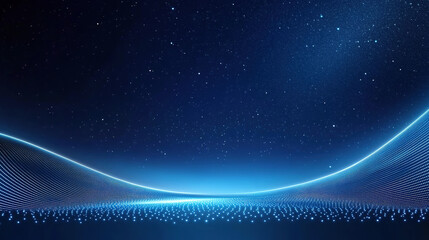 Blue starry sky and flowing curve technology background