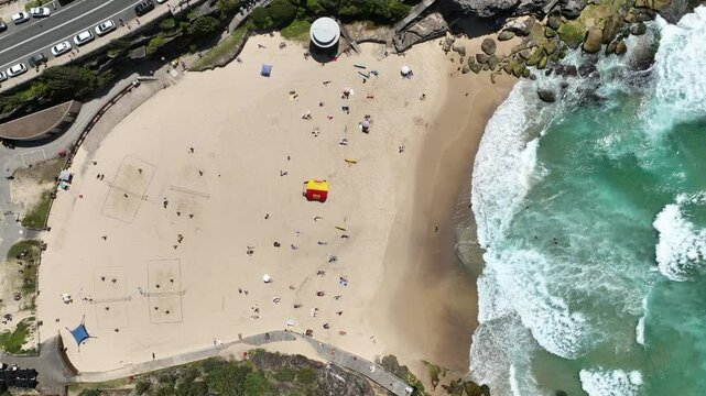 Birdseye Views Small Tamarama Beach Sydney Australia Aerial Footage 4k Coastal Ocean