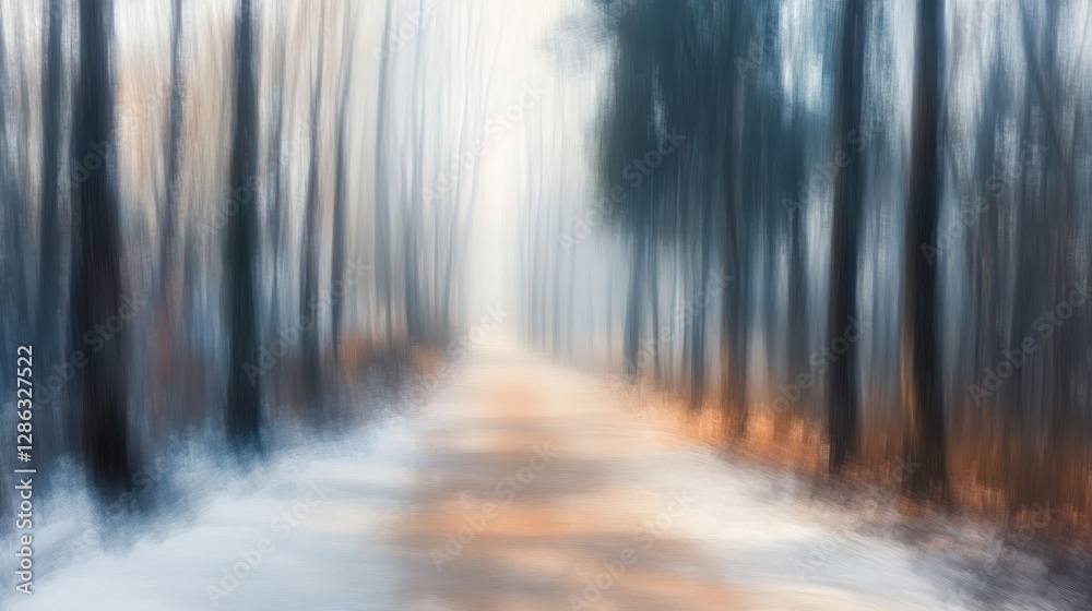 Aufkleber abstract winter forest path with blurred trees and soft light.
