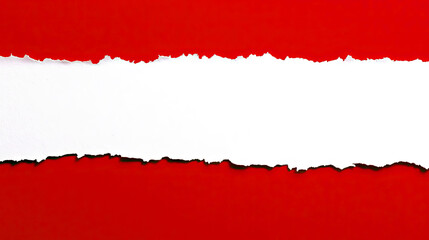 Minimalist red background with torn white paper strip