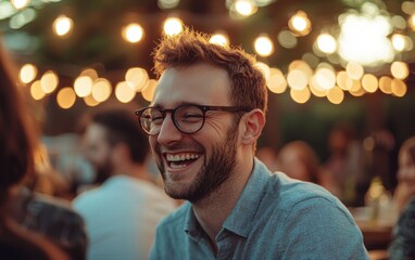 Fototapeta premium Professional stock photo of a Group of Friends Laughing Together at an Outdoor CafÃ?