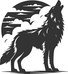 A wolf standing on all fours, howling at the sky animal vector silhouette
