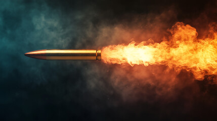 Fototapeta premium Fiery Bullet in Flight Dramatic Fire Trail Explosive Action Shot