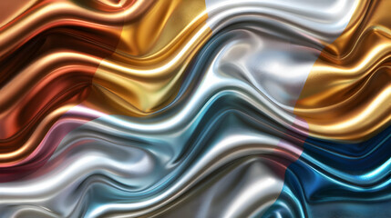 Obraz premium Abstract Background - Flowing Metallic Colors, Silver, Gold, Blue, and Red