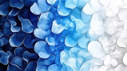 Abstract fluid shapes in gradient shades of blue and white creating a serene and calming visual texture