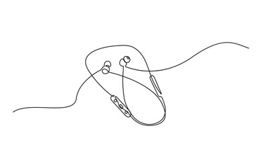 Continuous one line drawing of headphones speaker, line art call center vector illustration. outline concept call center, radio playlist. Isolated on white background vector illustration.
