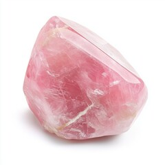 Soft pink polished rose quartz gemstone isolated on white