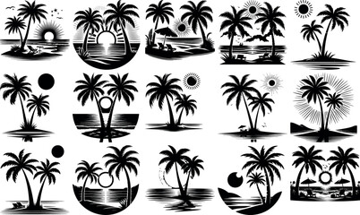 A set of Bulk Bulk Collection of Palm Tree Silhouettes for Backgrounds